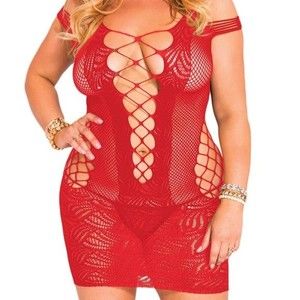 Crotchet Mesh Hollow-out Mini Chemise Dress OS